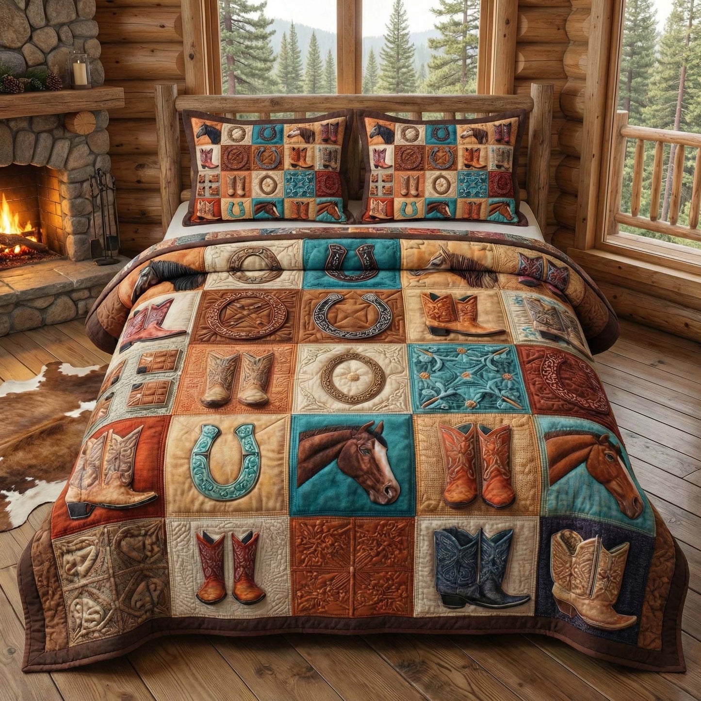 Ranch Icons 3-Piece Quilted Bedding Set GFTOQM3096