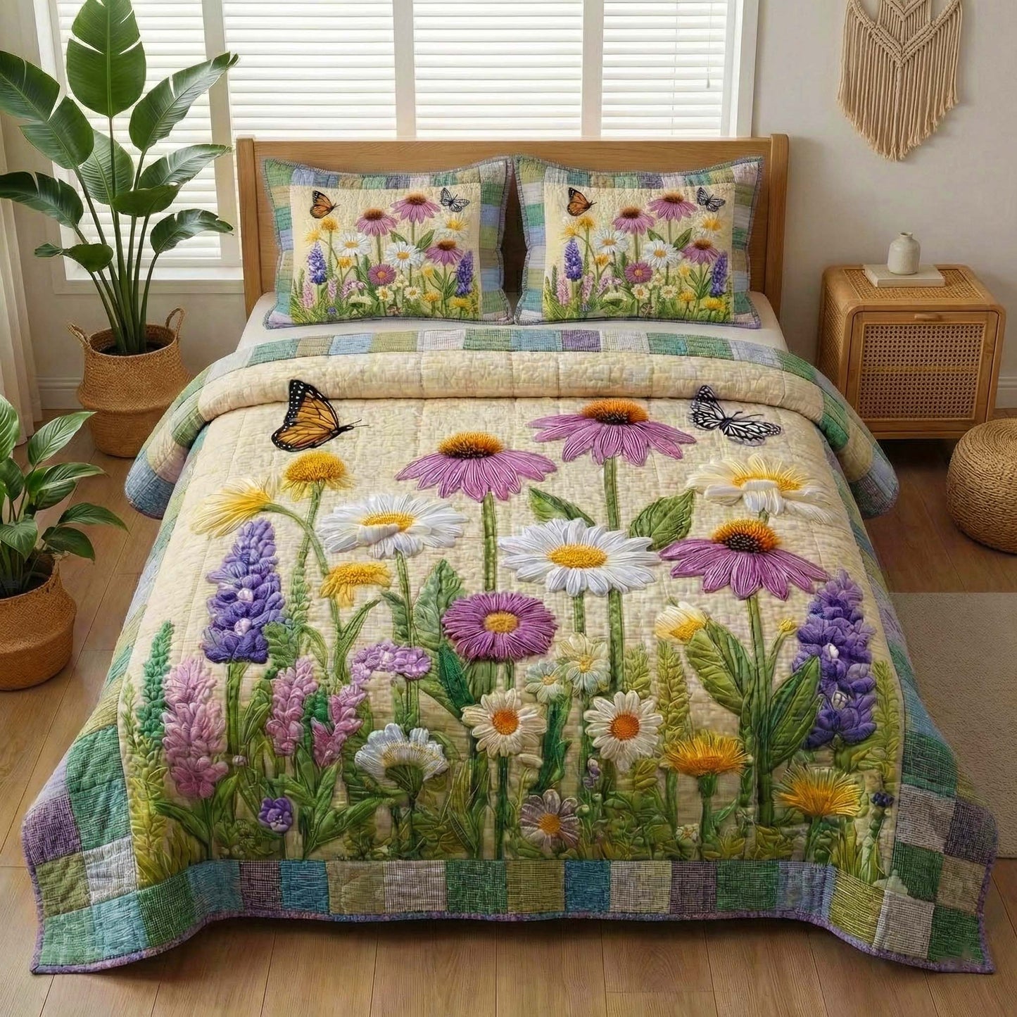 Wildflower Butterflies 3-Piece Quilted Bedding Set GFTOQM3125