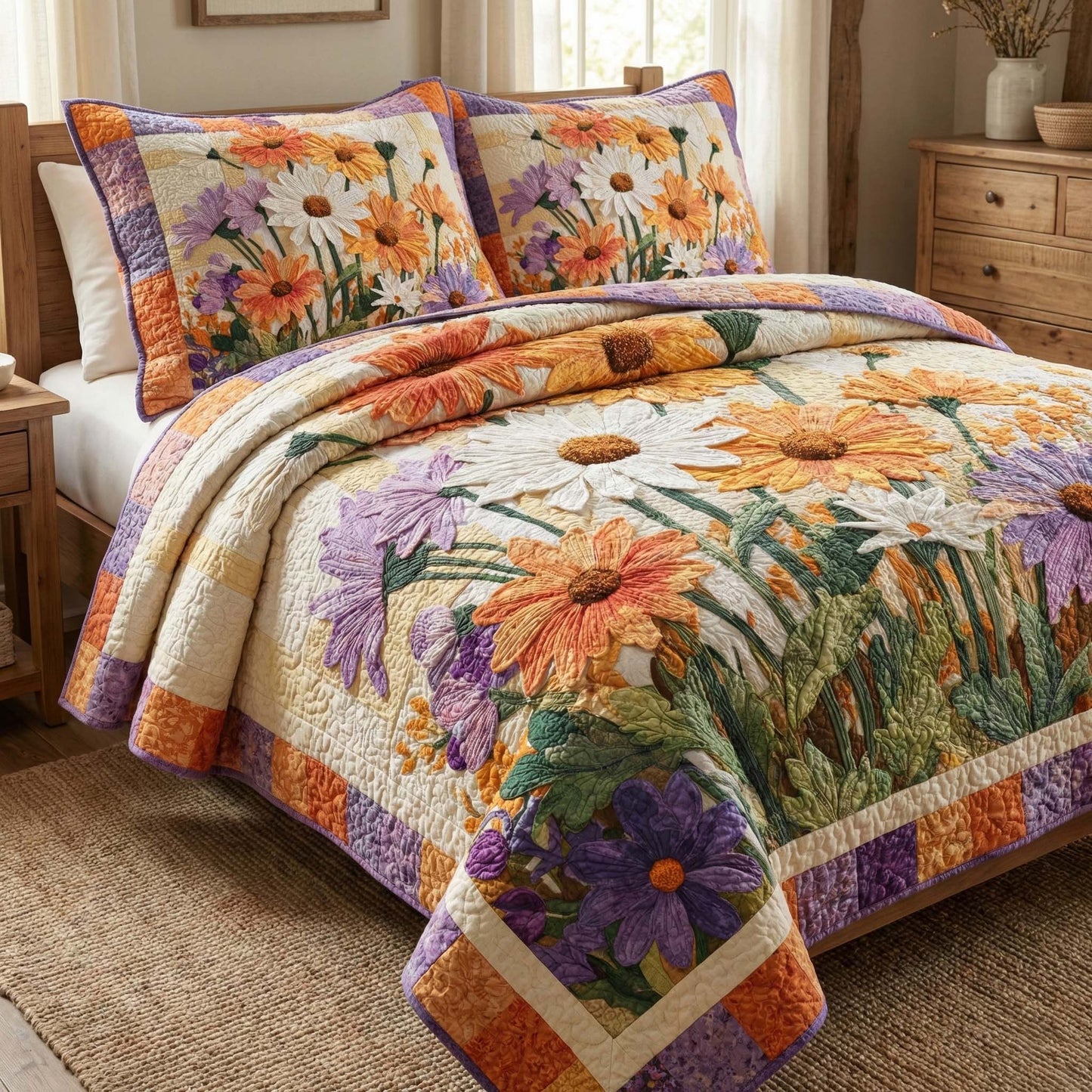 Sunset Daisies 3-Piece Quilted Bedding Set GFTOQM3127