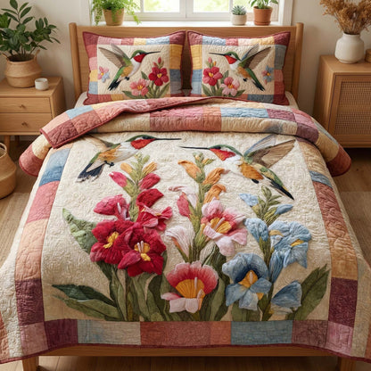 Hummingbird Blooms 3-Piece Quilted Bedding Set GFTOQM3129