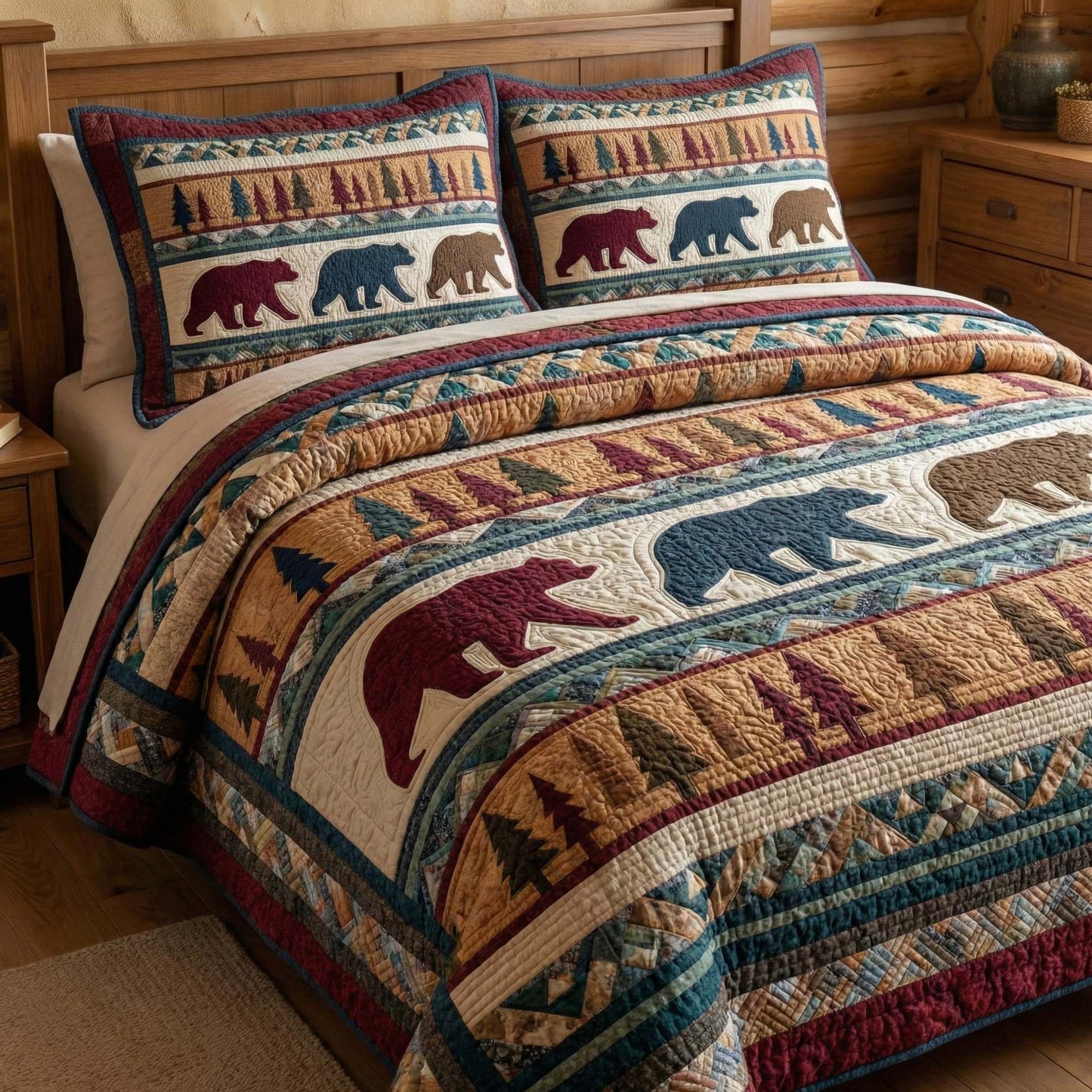 Timber Bears 3-Piece Quilted Bedding Set GFTOQM3167