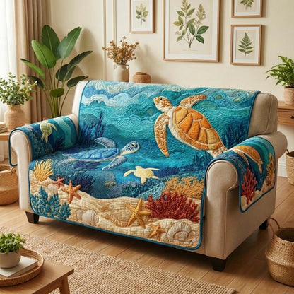 Ocean Blue Turtle Quilted Sofa Cover GFTOQM3241