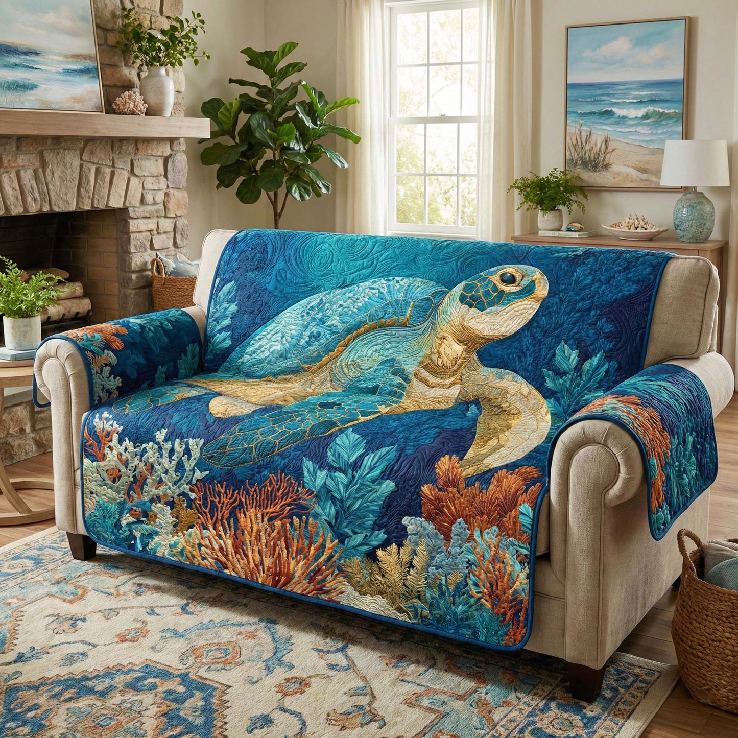 Deep Sea Quilted Sofa Cover GFTOQM3242