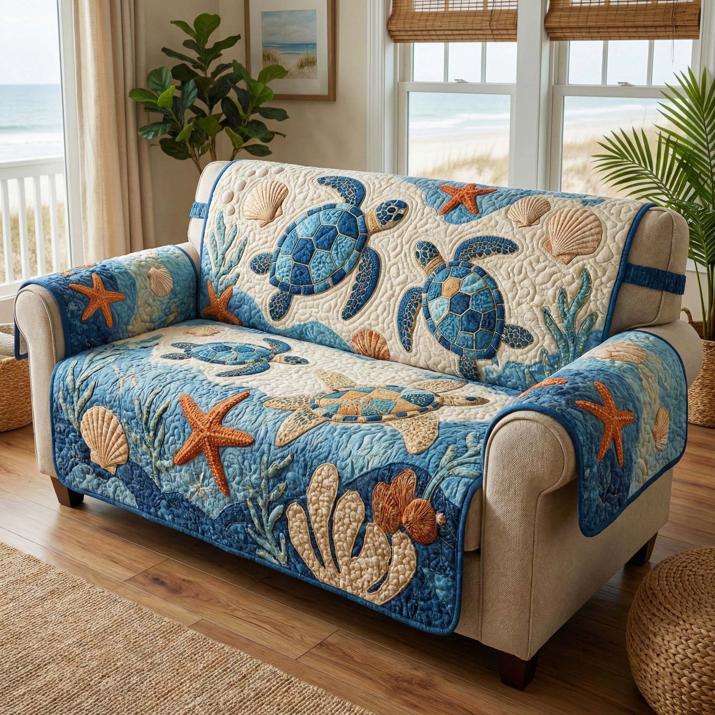 Seaside Shell Quilted Sofa Cover GFTOQM3245