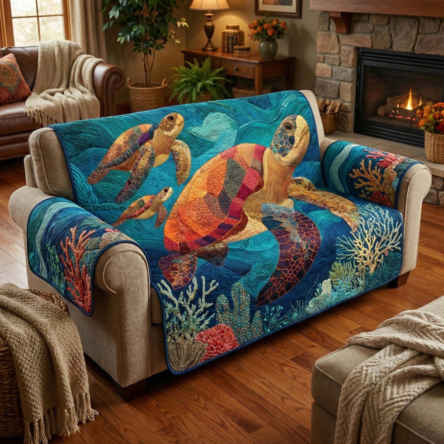 Family of the Sea Quilted Sofa Cover GFTOQM3246
