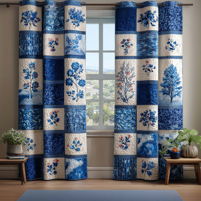 Blue Porcelain Floral Quilted Curtains GFTOQM3262