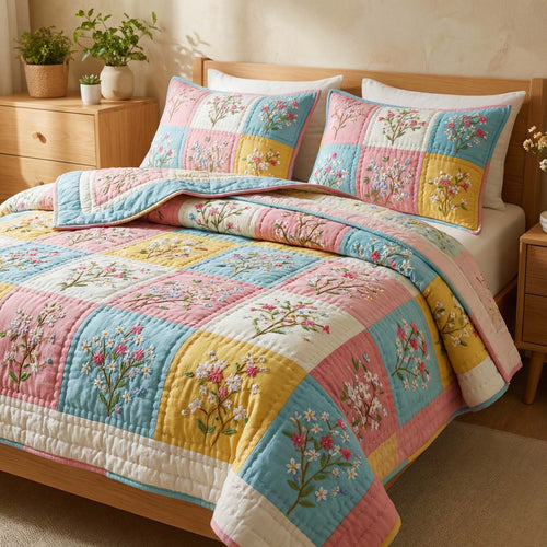 Pastel Blossoms 3-Piece Quilted Bedding Set GFTOQM3263