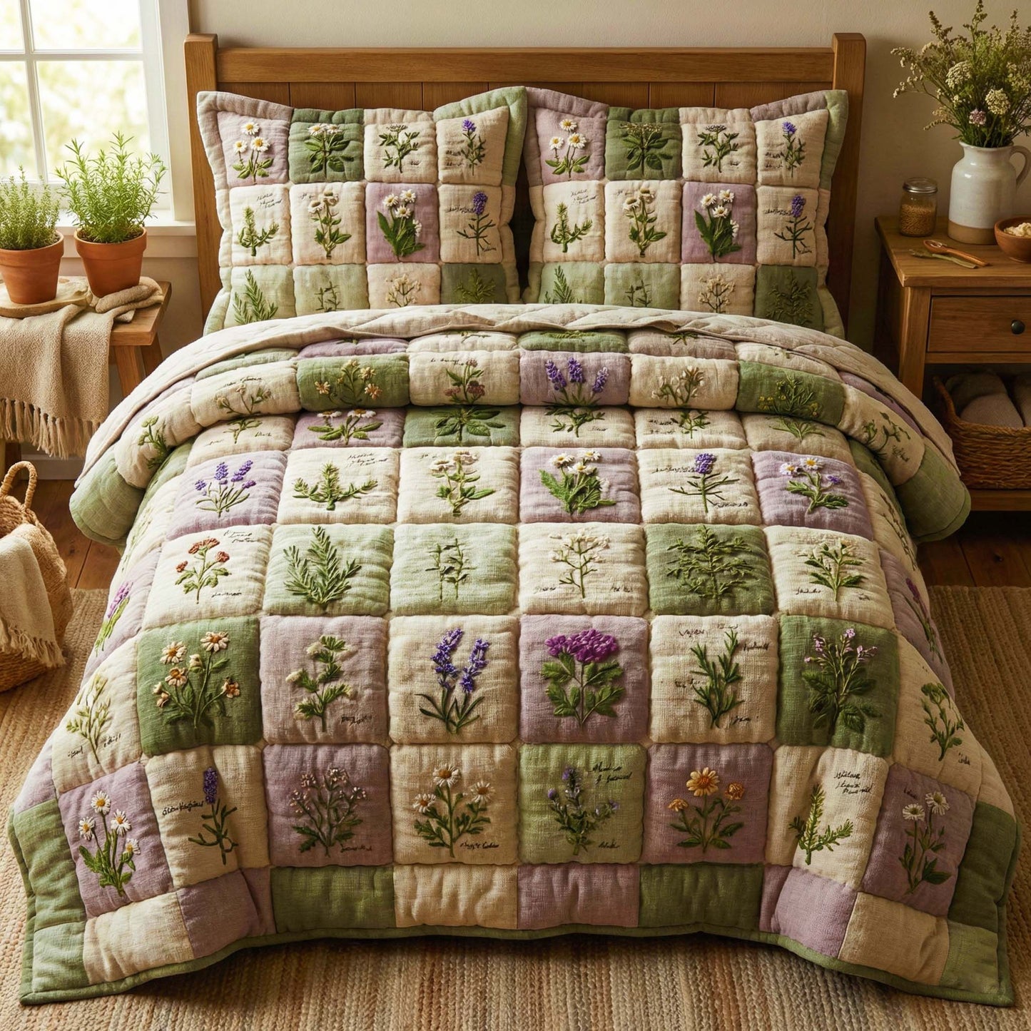 Botanical Patchwork 3-Piece Quilted Bedding Set GFTOQM3264