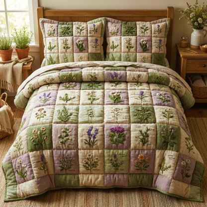 Botanical Patchwork 3-Piece Quilted Bedding Set GFTOQM3264