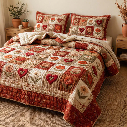 Rustic Hearts 3-Piece Quilted Bedding Set GFTOQM3267
