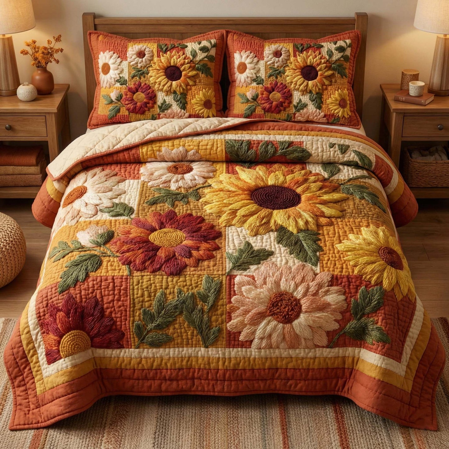 Sunflower Bloom 3-Piece Quilted Bedding Set GFTOQM3269