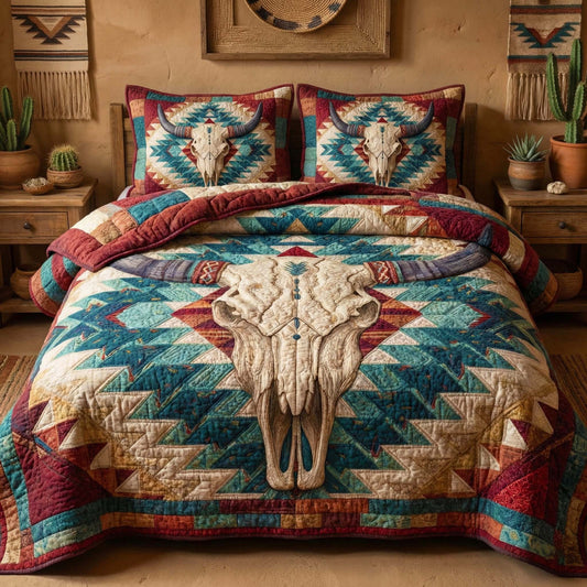 Rustic Longhorn 3-Piece Quilted Bedding Set GFTOQM3272