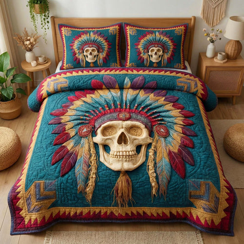 Feathered Skull 3-Piece Quilted Bedding Set GFTOQM3274