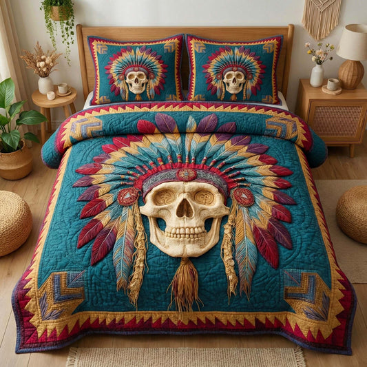 Feathered Skull 3-Piece Quilted Bedding Set GFTOQM3274