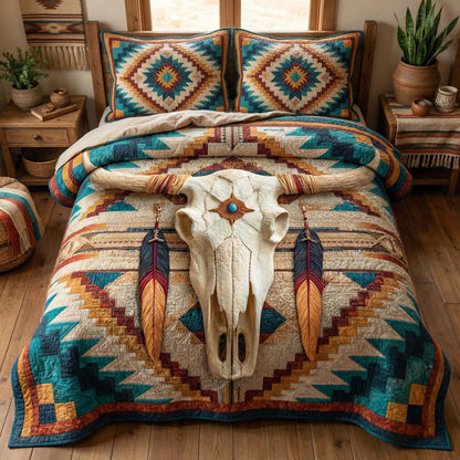 Turquoise Longhorn 3-Piece Quilted Bedding Set GFTOQM3275
