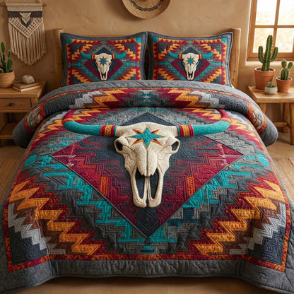 Midnight Longhorn 3-Piece Quilted Bedding Set GFTOQM3276