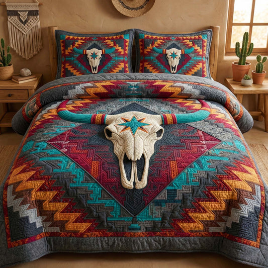 Midnight Longhorn 3-Piece Quilted Bedding Set GFTOQM3276