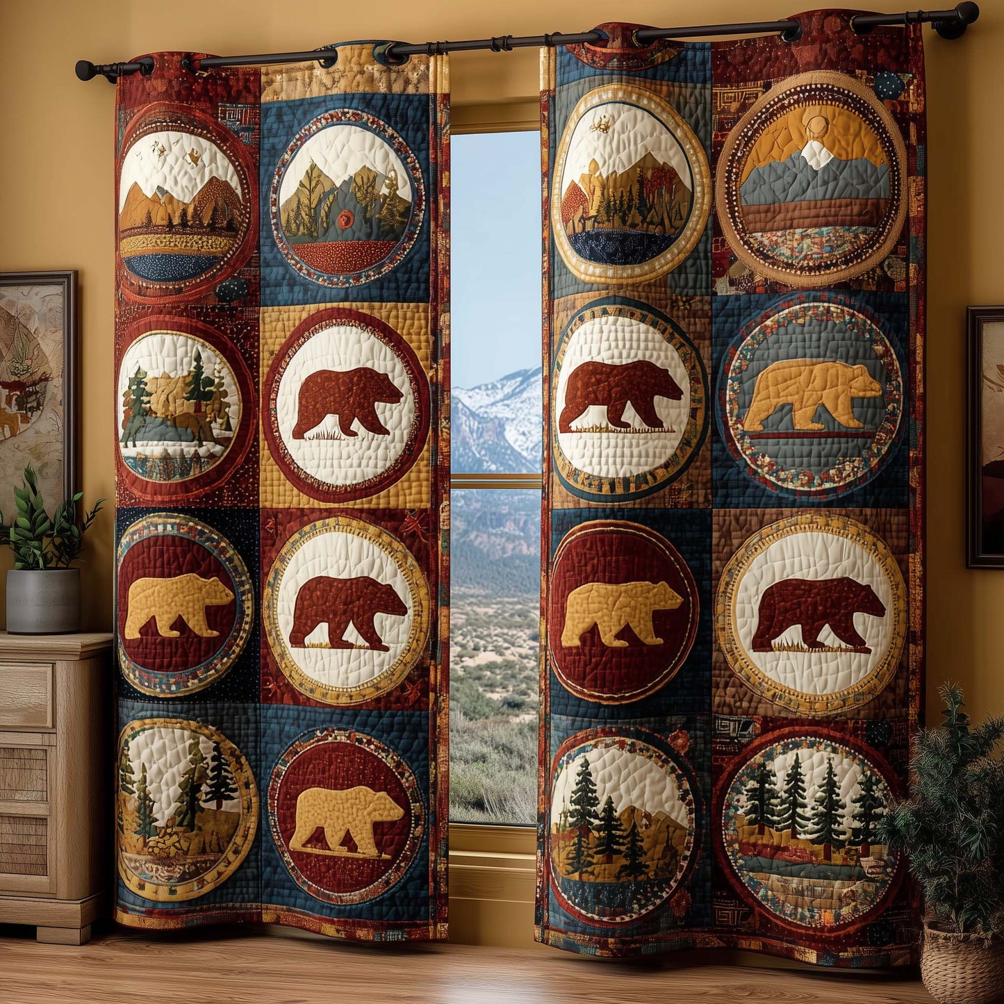 Rustic Medallions Quilted Curtains GFTOQM3322