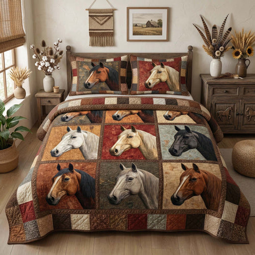 Rustic Horse 3-Piece Quilted Bedding Set GFTOQM3325