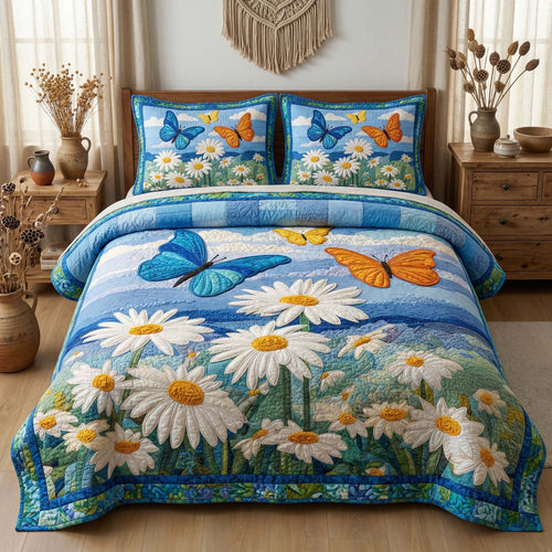 Daisy Butterflies 3-Piece Quilted Bedding Set GFTOQM3350