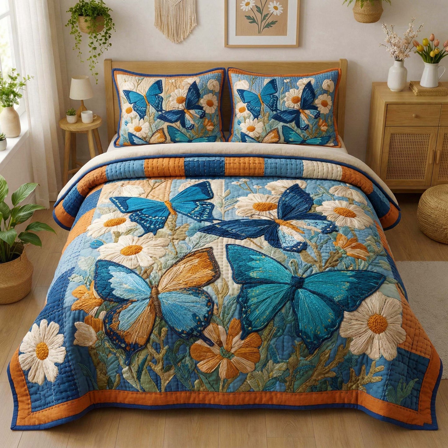 Blue Garden 3-Piece Quilted Bedding Set GFTOQM3351