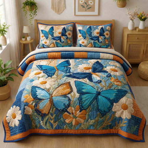 Blue Garden 3-Piece Quilted Bedding Set GFTOQM3351
