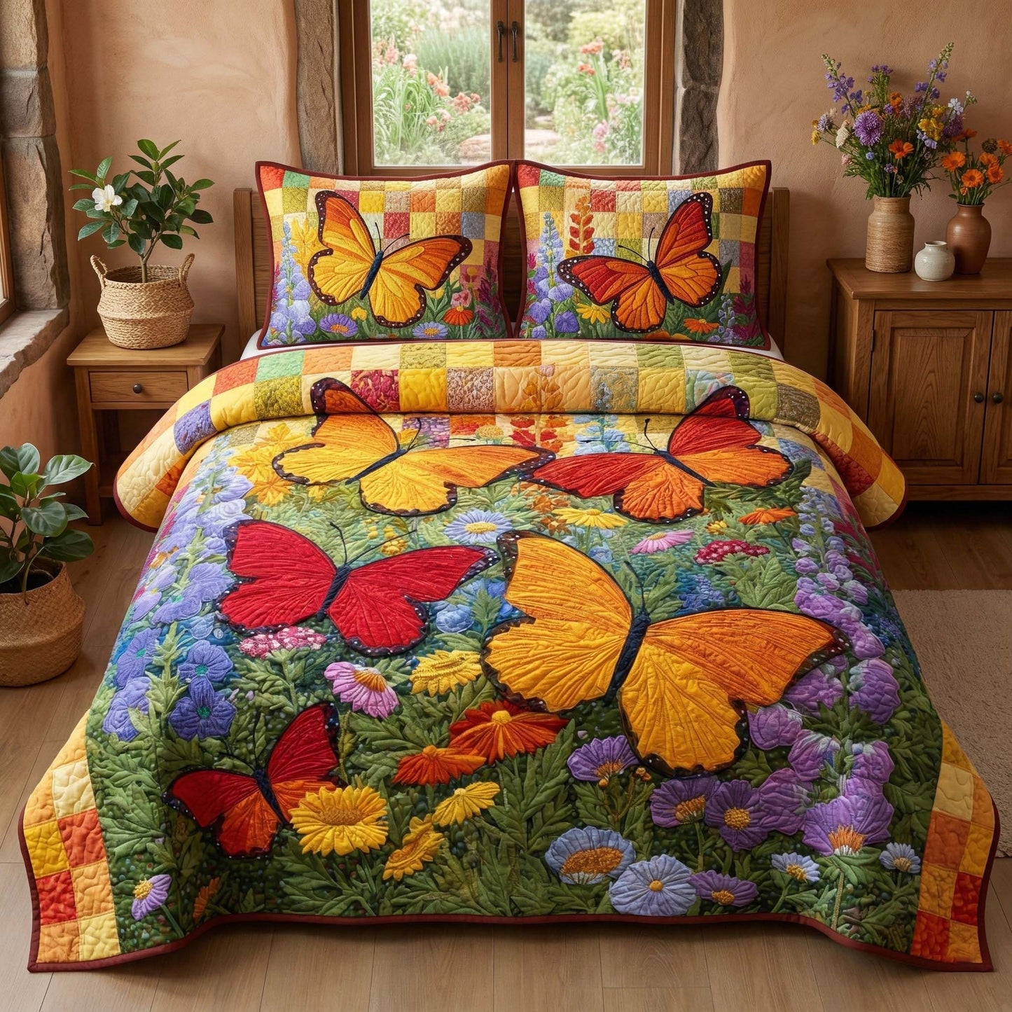 Meadow Monarchs 3-Piece Quilted Bedding Set GFTOQM3352