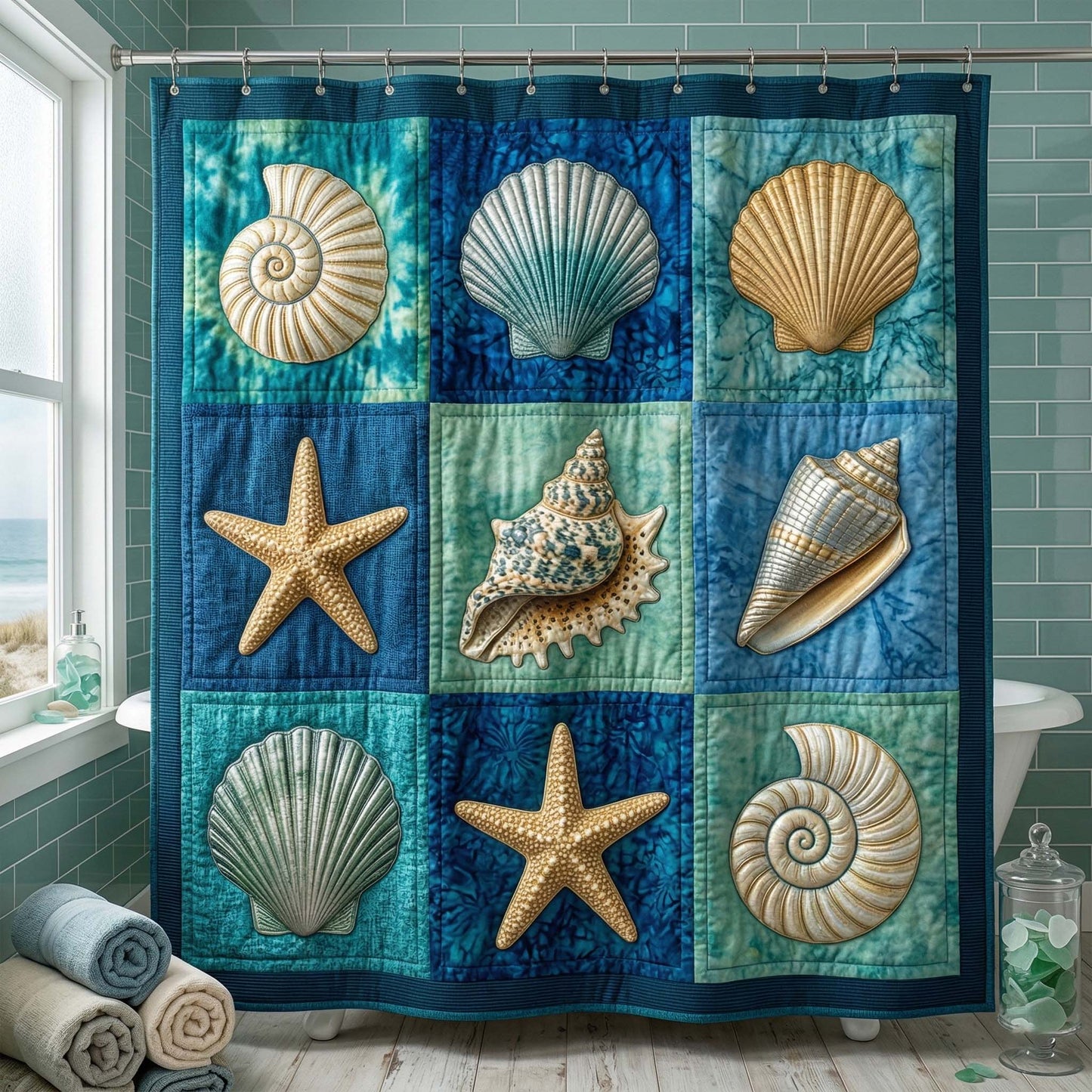 Seashell Grid Shower Curtain GFTOQM3362