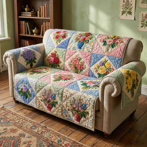 Floral Patchwork Quilted Sofa Cover GFTOQM3387