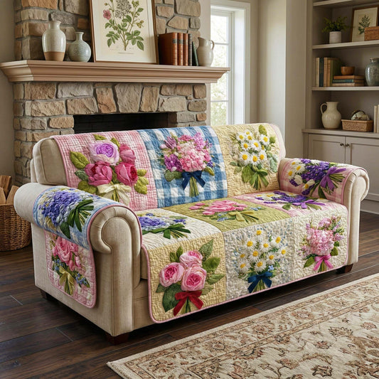 Ribbon Bouquet Quilted Sofa Cover GFTOQM3388