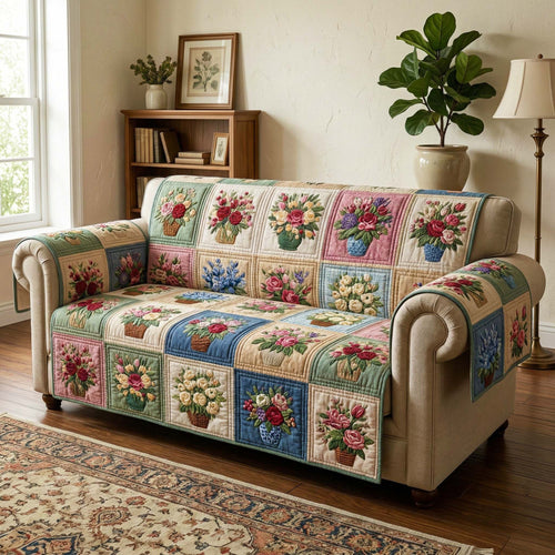 Basket Blooms Quilted Sofa Cover GFTOQM3389