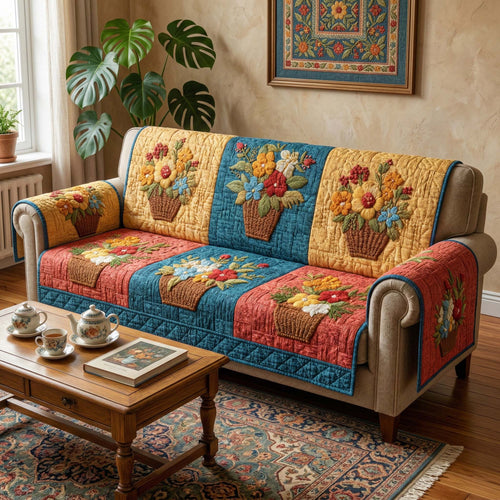 Rustic Basket Quilted Sofa Cover GFTOQM3391