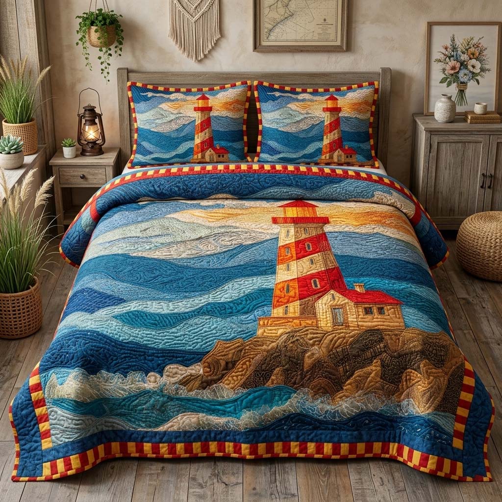 Scarlet Beacon 3-Piece Quilted Bedding Set GFTOQM3392