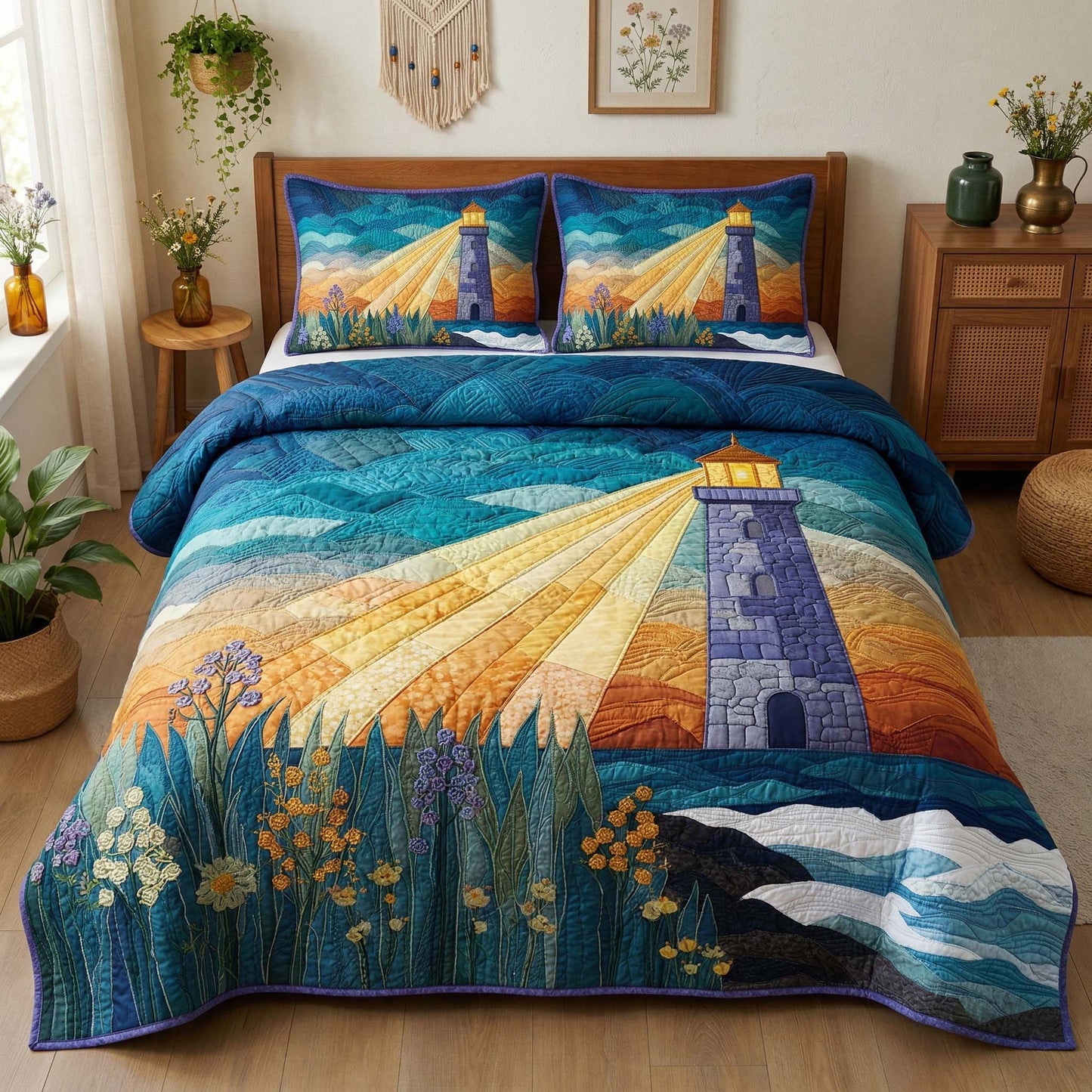 Golden Rays 3-Piece Quilted Bedding Set GFTOQM3395