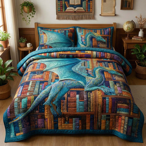 Library Dragon 3-Piece Quilted Bedding Set GFTOQM3426
