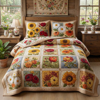 Sunflower Garden 3-Piece Quilted Bedding Set GFTOQM3473