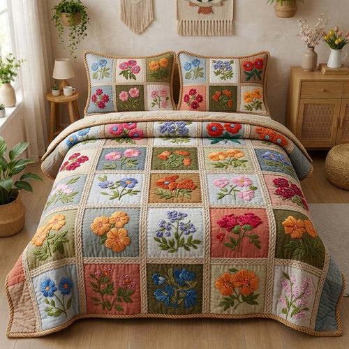 Pastel Blossoms 3-Piece Quilted Bedding Set GFTOQM3474