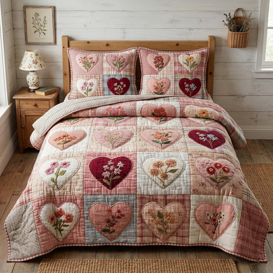 Floral Hearts 3-Piece Quilted Bedding Set GFTOQM3476