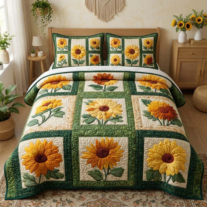 Golden Sunflower 3-Piece Quilted Bedding Set GFTOQM3478
