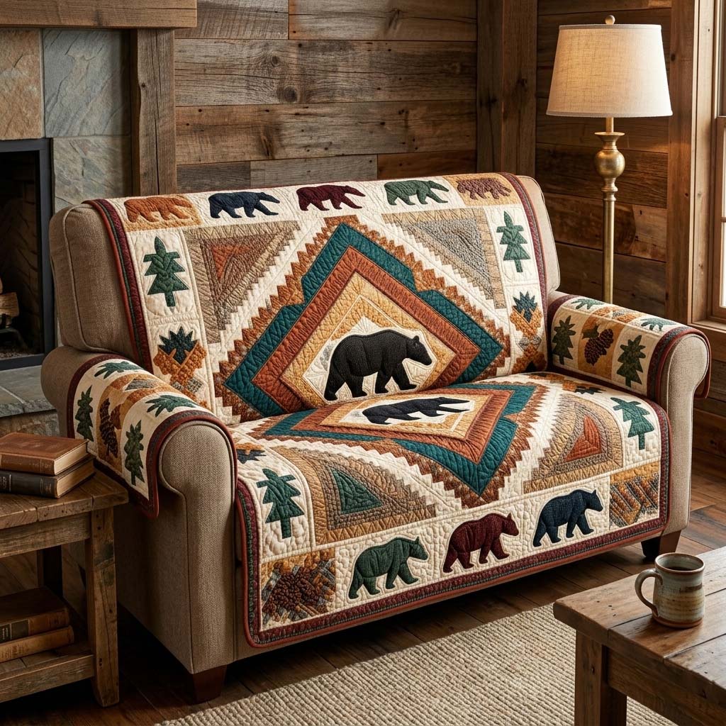 Geometric Bear Quilted Sofa Cover GFTOQM3483