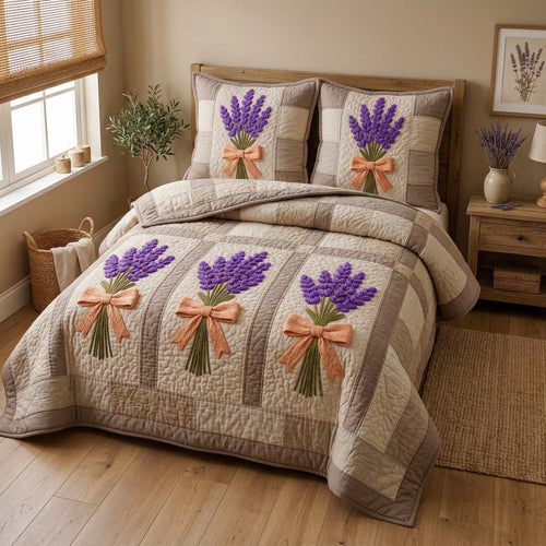 Patchwork Lavender 3-Piece Quilted Bedding Set GFTOQM3500