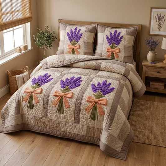Patchwork Lavender 3-Piece Quilted Bedding Set GFTOQM3500