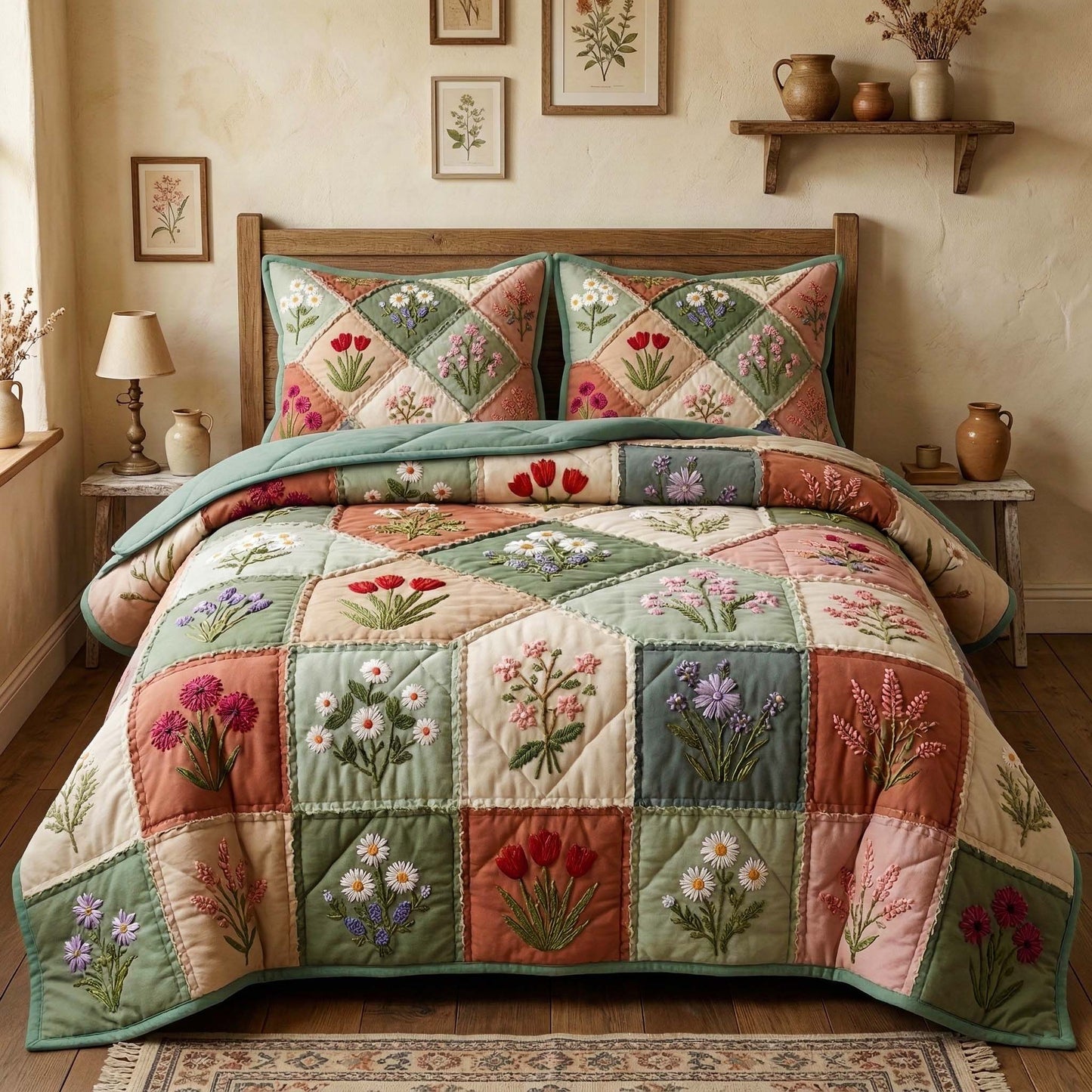 Blossom Grace 3-Piece Quilted Bedding Set GFTOQM3504