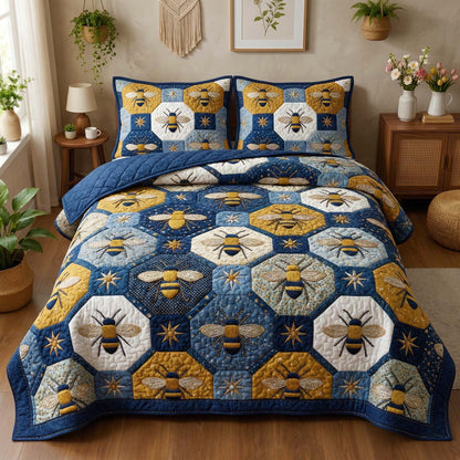 Golden Honeycomb 3-Piece Quilted Bedding Set GFTOQM3507