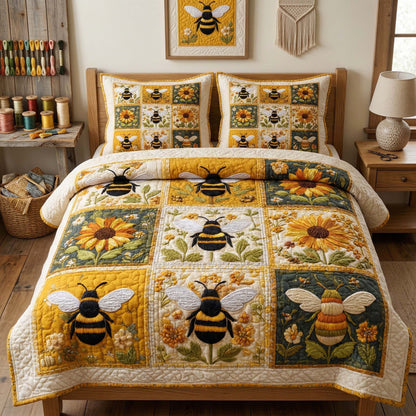 Floral Bee 3-Piece Quilted Bedding Set GFTOQM3508