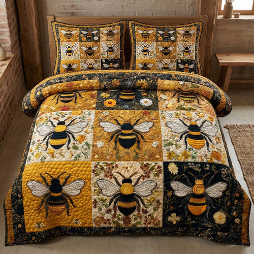 Floral Bee 3-Piece Quilted Bedding Set GFTOQM3512