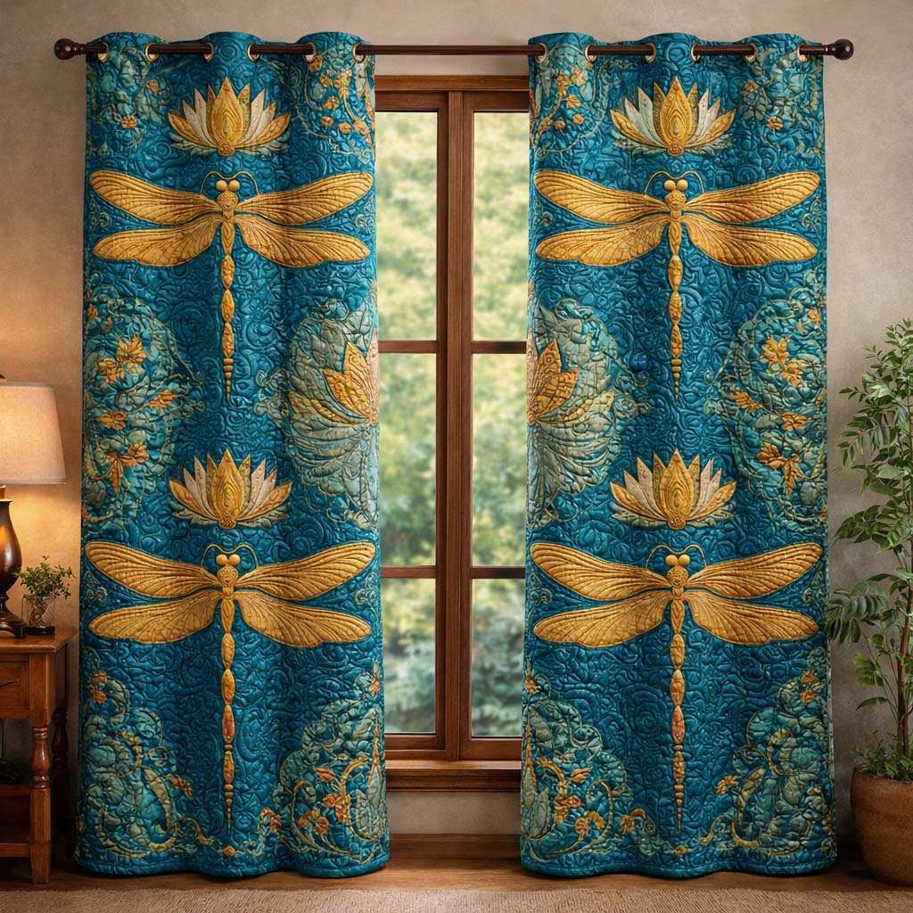 Dragonfly Lotus Quilted Curtains GFTOQM3519