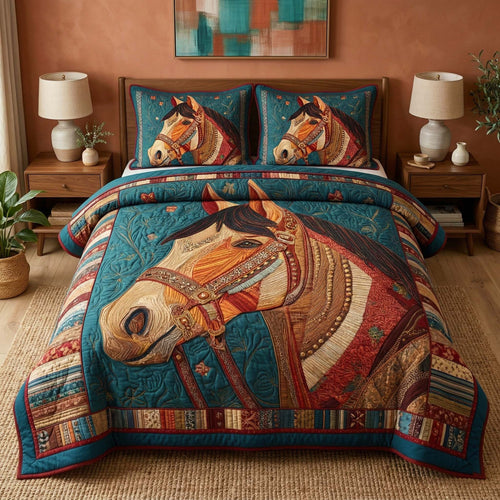 Patchwork Stallion 3-Piece Quilted Bedding Set GFTOQM3538