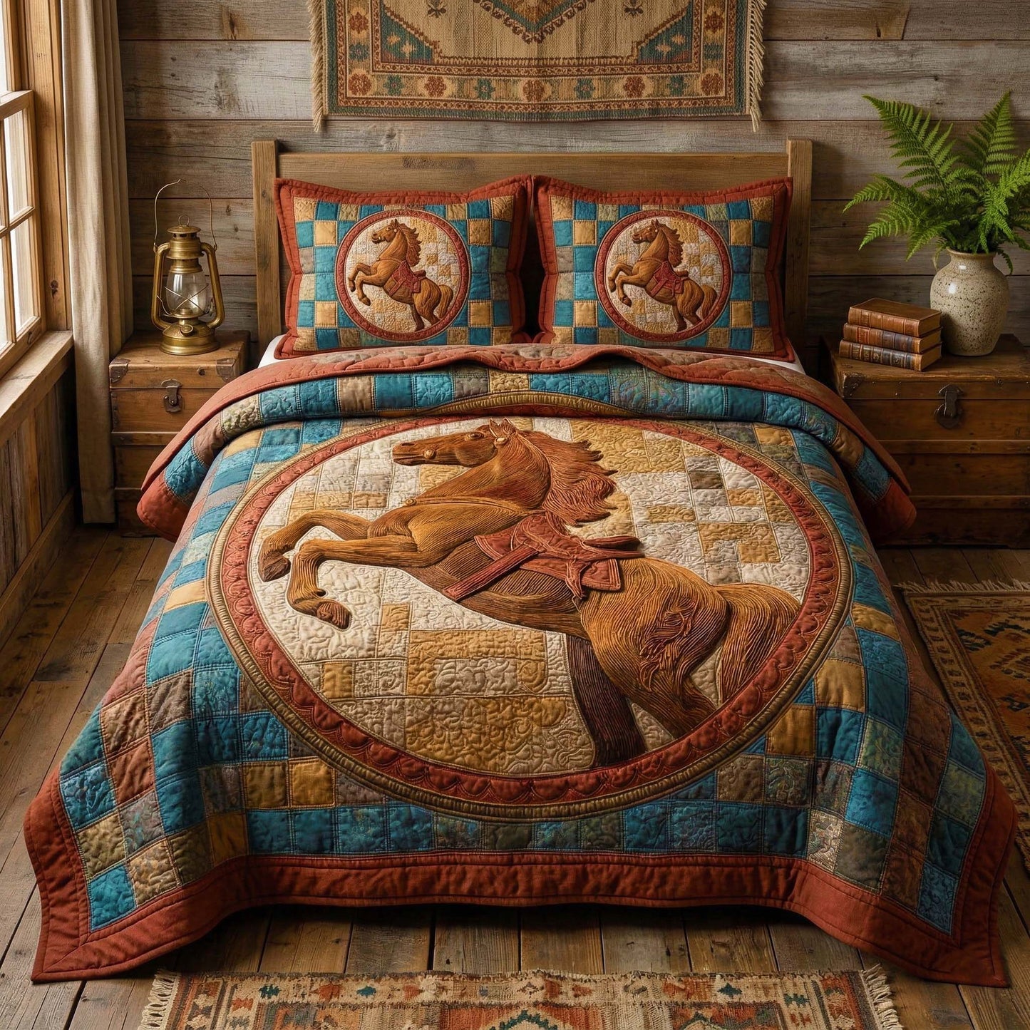 Rearing Stallion 3-Piece Quilted Bedding Set GFTOQM3541