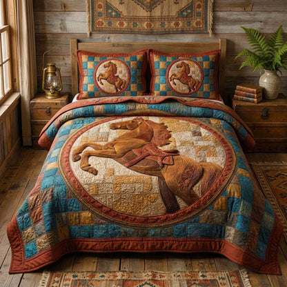 Rearing Stallion 3-Piece Quilted Bedding Set GFTOQM3541